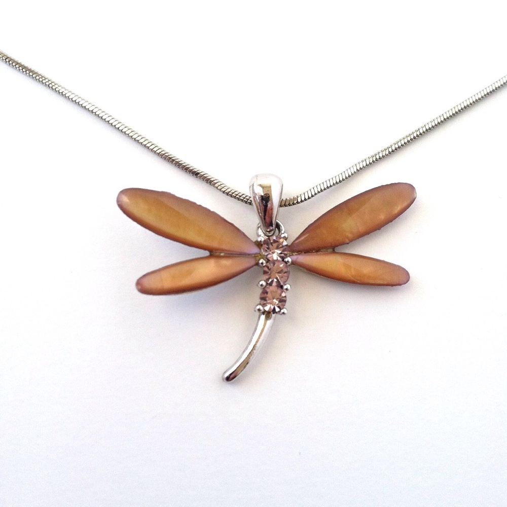 Pink Crystals Dragonfly Necklace